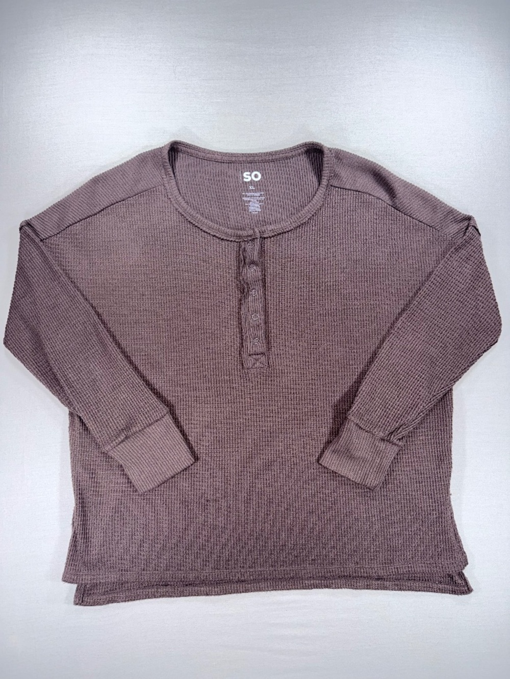 SO Oversized Waffle Knit Thermal Henley Shirt XL Muted Plum Mauve EUC